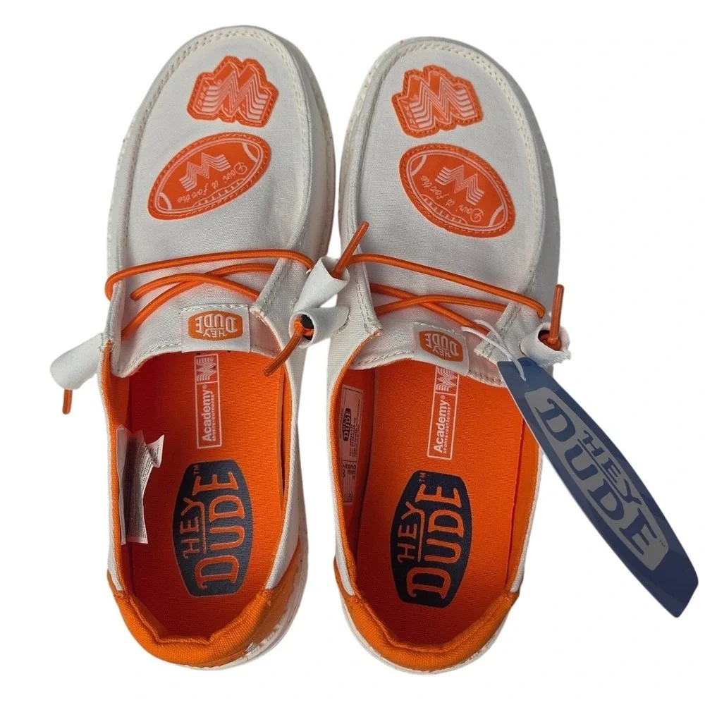 Hey Dude Wendy Whataburger Shoes Women 7 White Orange Slip On Canvas Loafers NEW